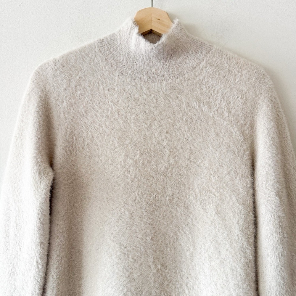 BAILEY/44 Women's Beige Fluffy Mock Neck Tight-Knit Pullover Sweater Dress L - Picture 3 of 11